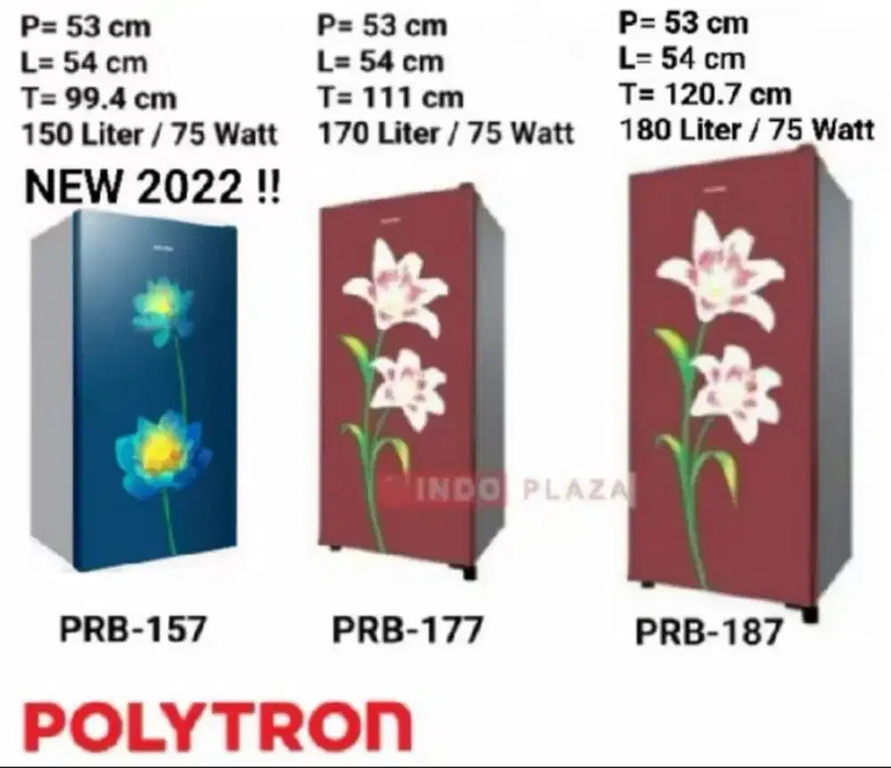 KULKAS POLYTRON 1 PINTU PRB-157 BLUE NEW 2022 BUNGA TIMBUL