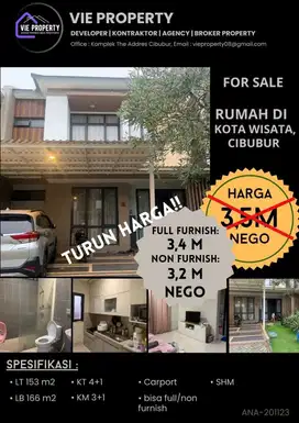 TURUN HARGA    Dijual Rumah Full Furnished Kota Wisata Cibubur