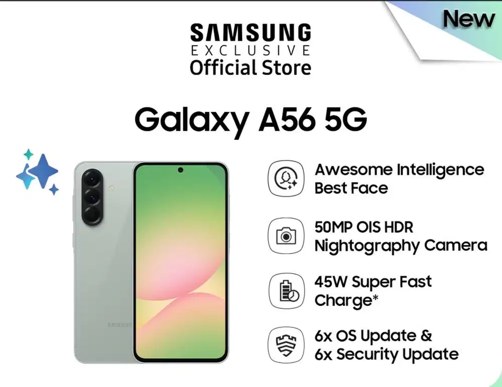 Baru...Samsung Gal A56 5G 8/256 Grs Resmi (Graphite,Grey,Olive,Pink)