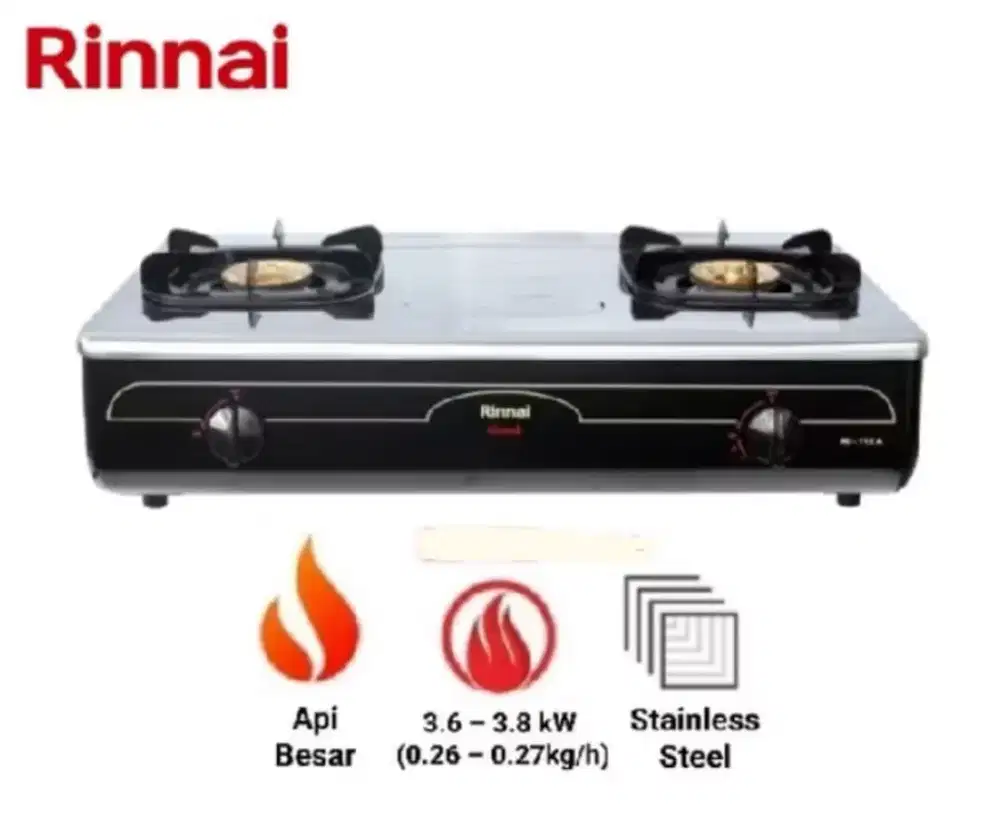 KOMPOR GAS 2 TUNGKU RINNAI R1712A STAINLESS STEEL