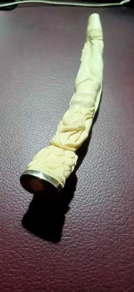 pipa antik ukir selut perak 19 cm