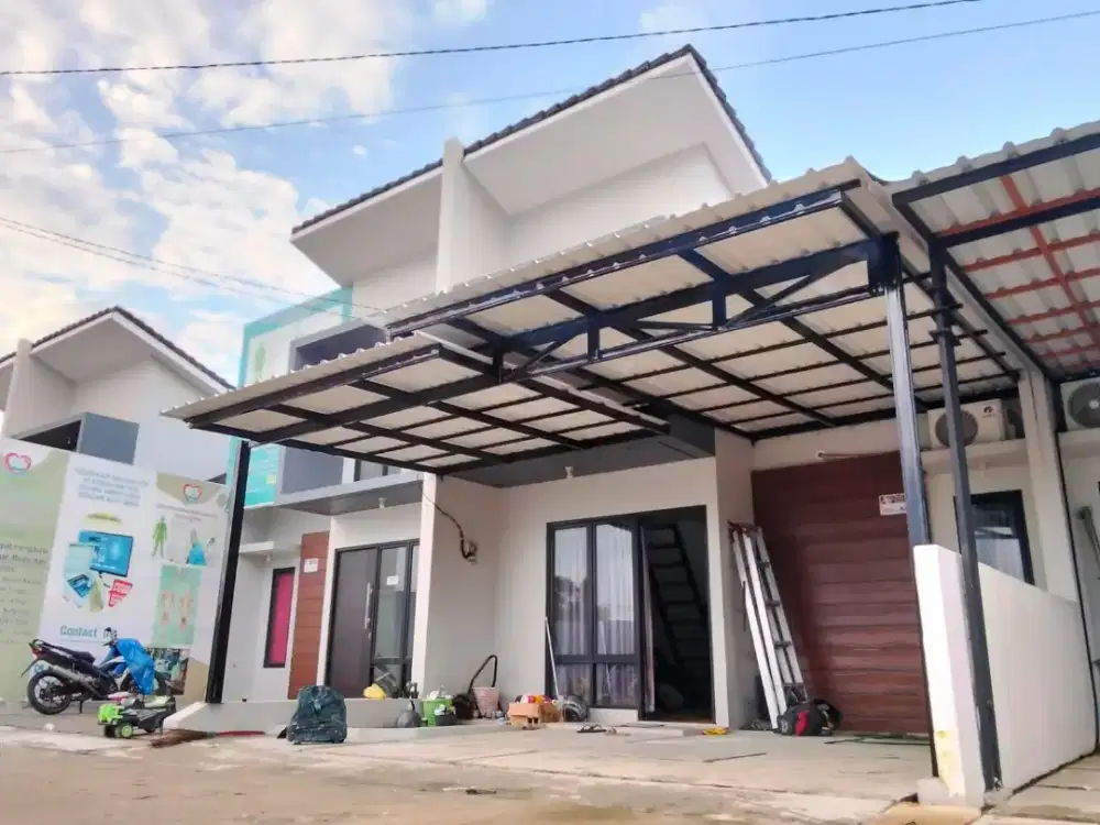 Kanopi alderon singel rangka baja pengecetan terima beres