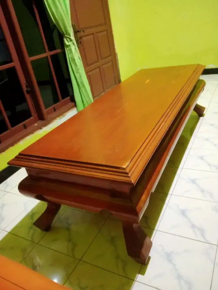 Meja tamu garengan kayu jati utuh papan blok