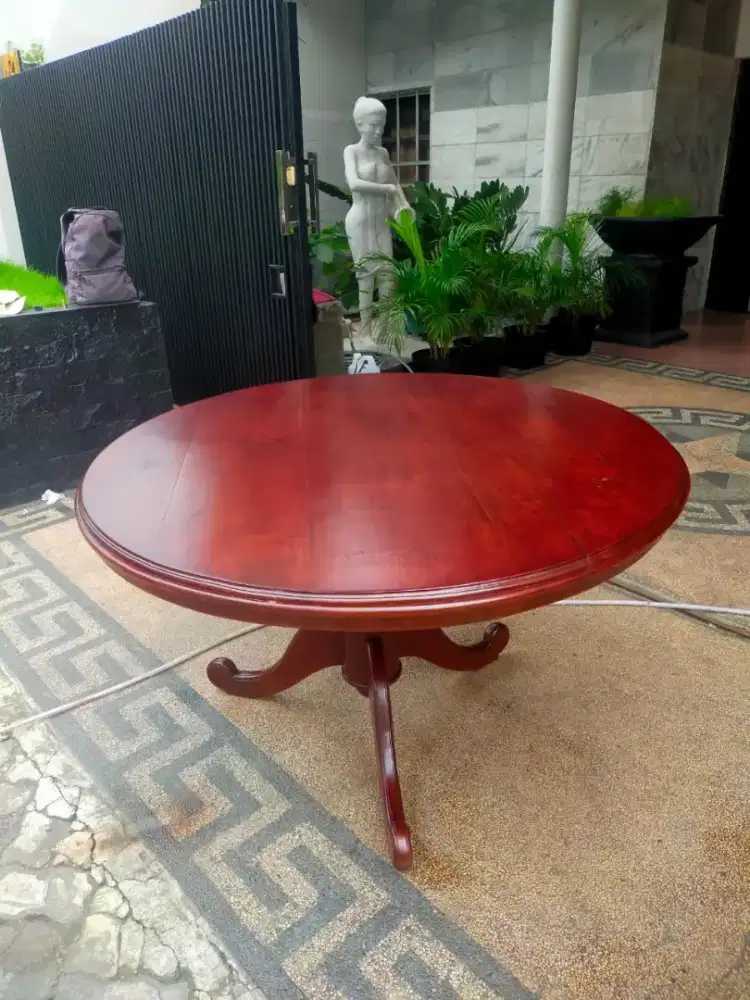 Jual meja jati bulat plus kursi jati bagus