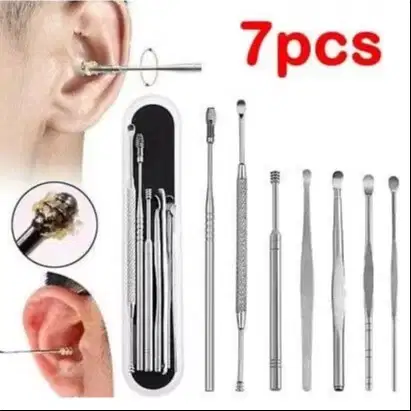Set Paket Pembersih Kotoran Telinga Kuping Earpick Dapat Box 7pcs Besi
