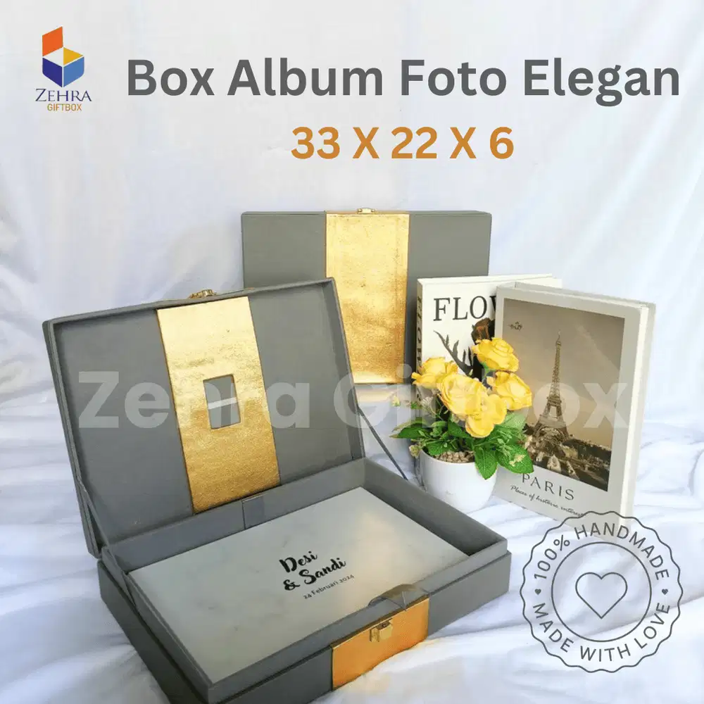 Box Album Foto Koper Abu List Gold Kulit Sintetis 33 X 22 X 6 Terbaik