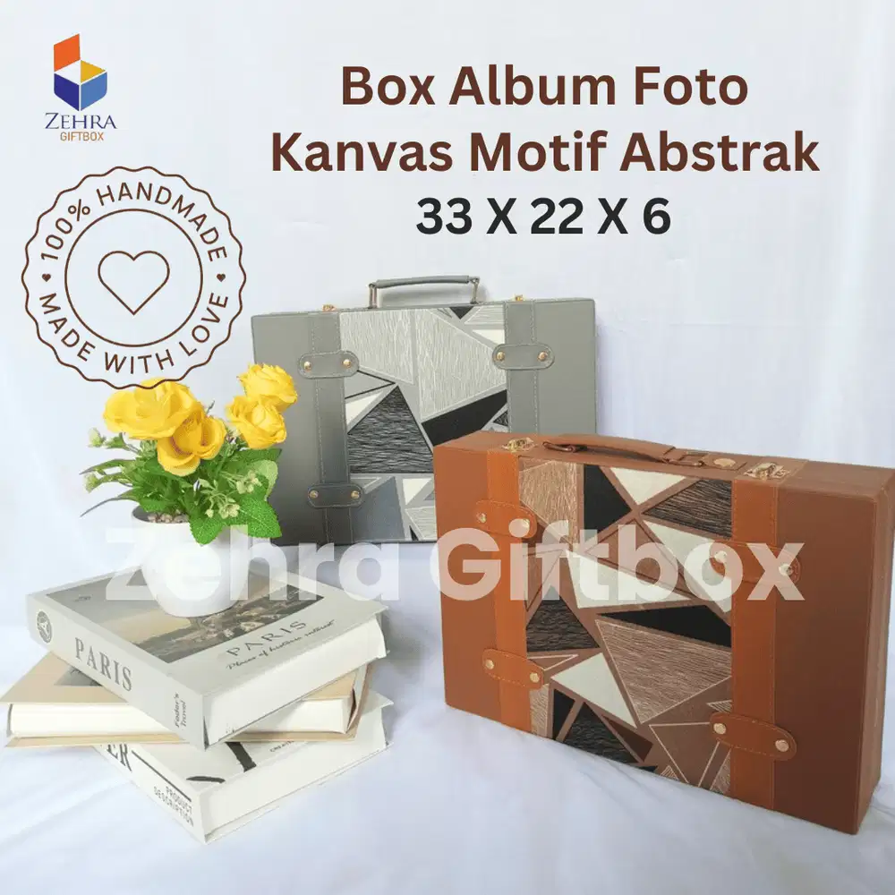 Box Album Foto Kulit Sintetis Aksen Suede Abstrak Ukuran 33 X 22 X 6