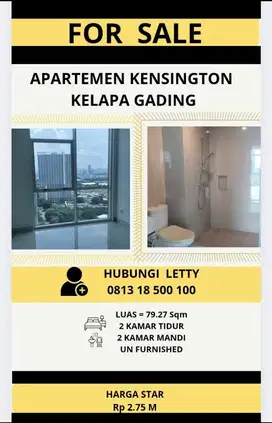 Dijual Apartemen Kensington 2 BR Rp 2.75 M