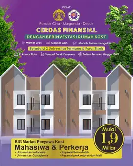 INVESTASI KOS EKSKLUSIF MARGONDA DEPOK DEKAT 2 UNIVERSITAS FAVORIT