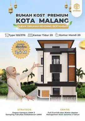 RUMAH KOS 3 LANTAI  20 KAMAR DEPAN KAMPUS UMM KOTA MALANG