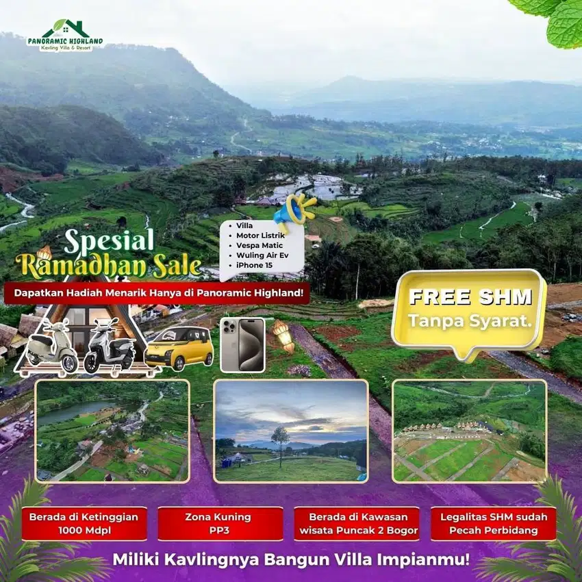 Kavling Puncak SHM! Zona Kuning, Dekat Curug Cipamingkis