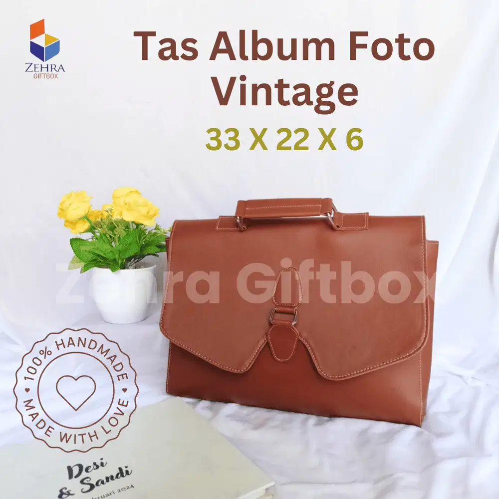 Tas Album Foto Model Retro Tutup Magnet Kulit Sintetis 33 X 22 X 6
