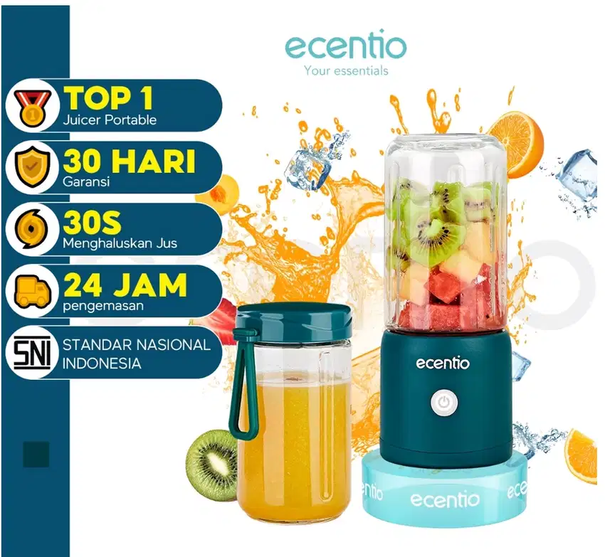 ecentio Kaca blender 8 Mata Pisau Portable 380+380ml Usb Juicer Mini M