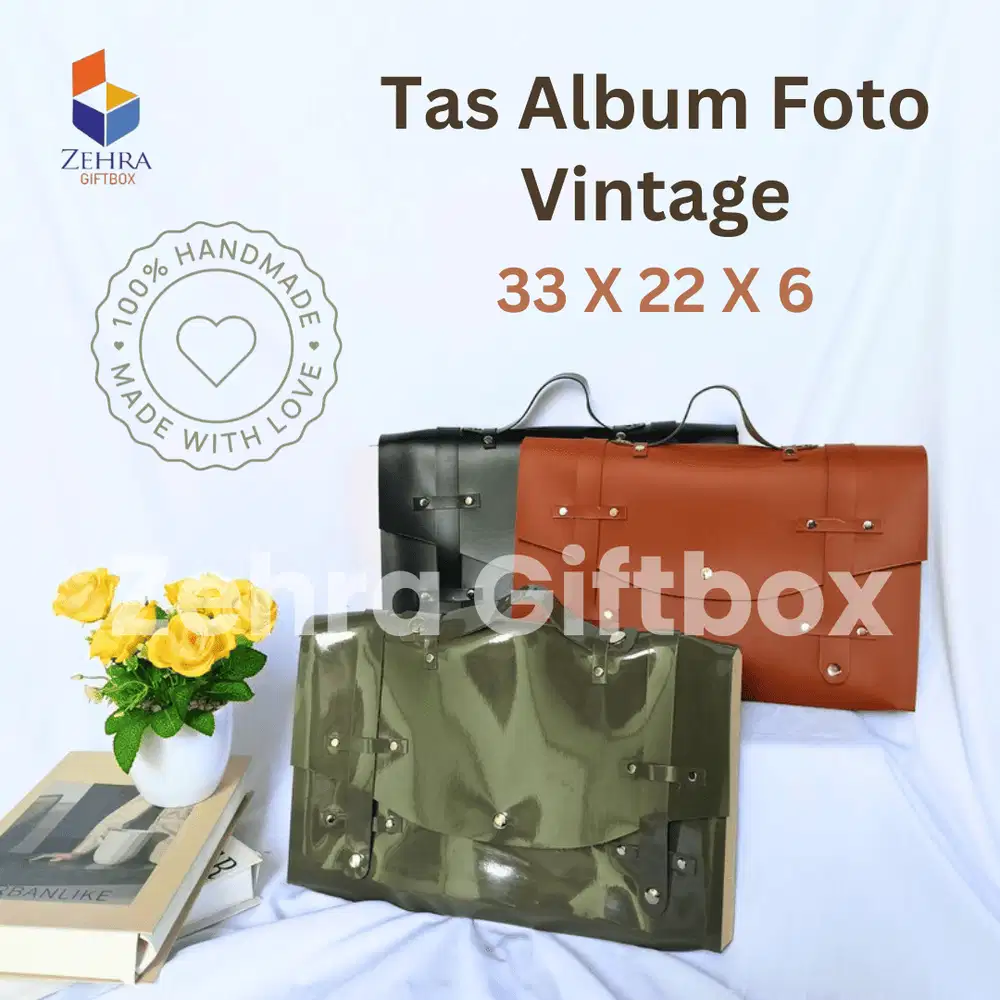 Tas Album Foto Kulit Sintetis Aksen Kayu Ukuran 30 X 20 Model Vintage