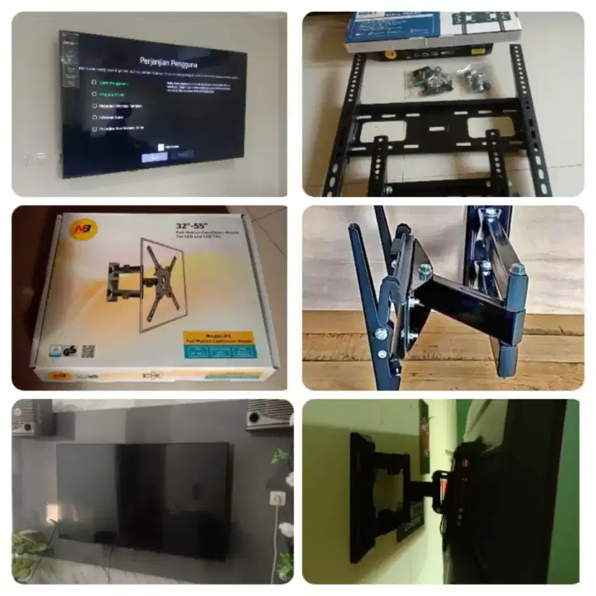 Pasang bracket tv led lcd di dinding plat tebal te