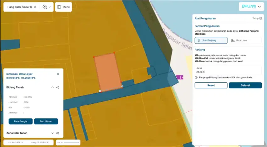DIJUAL BU Tanah Sanur KEK SHM  50 meter dari bibir Pantai Makbeng