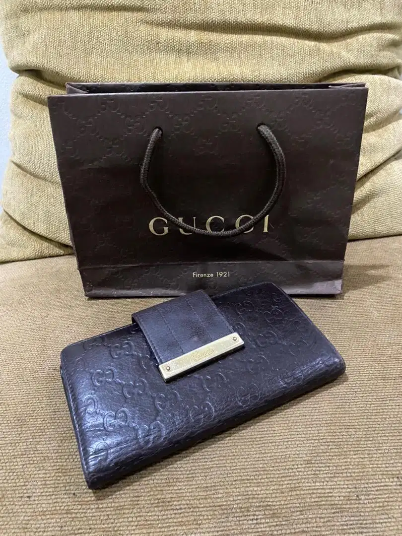 Dompet gucci flat guccisima brown leather original (sale)