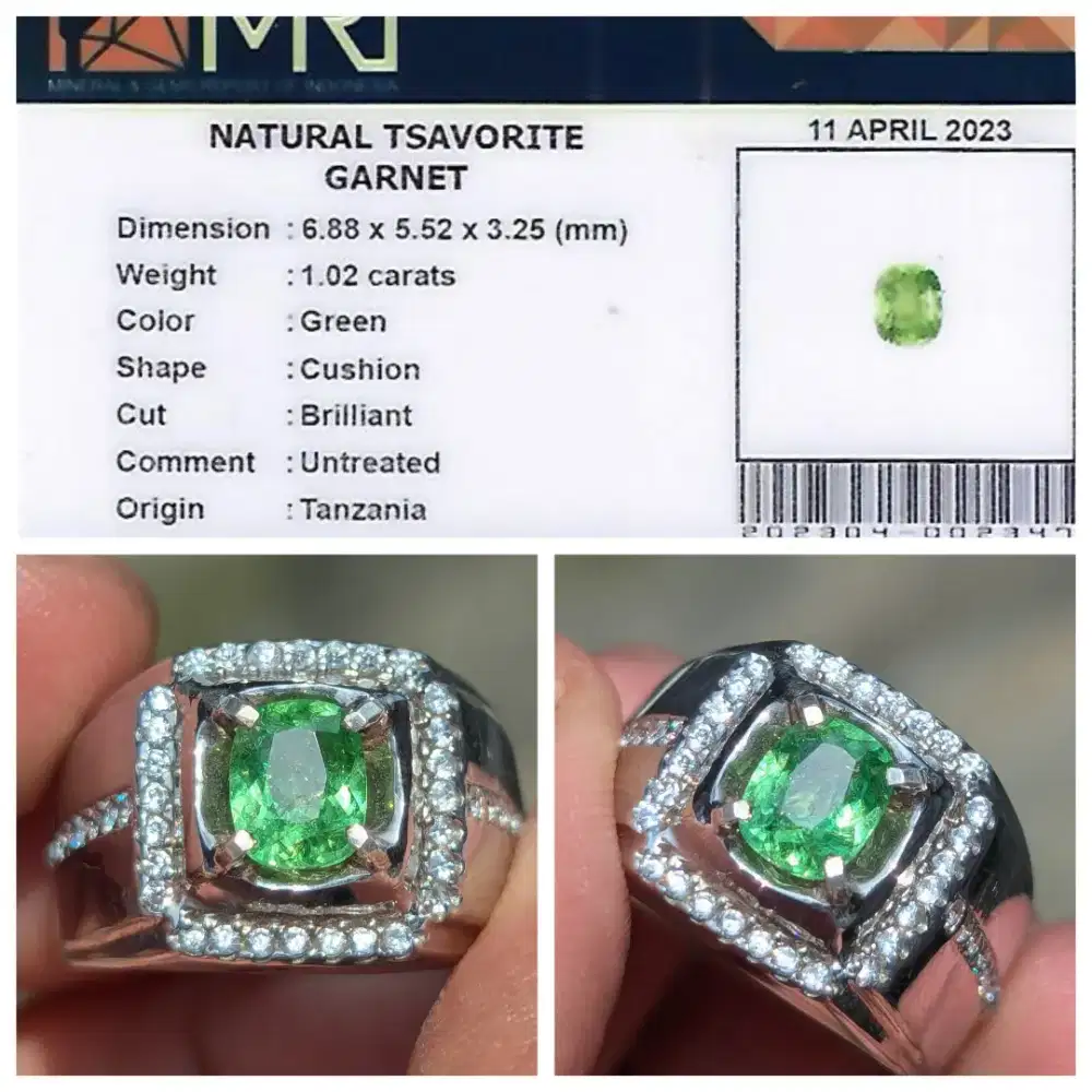natural tsavorite garnet eye clean 1.02 cts ring perak memo MRI lab