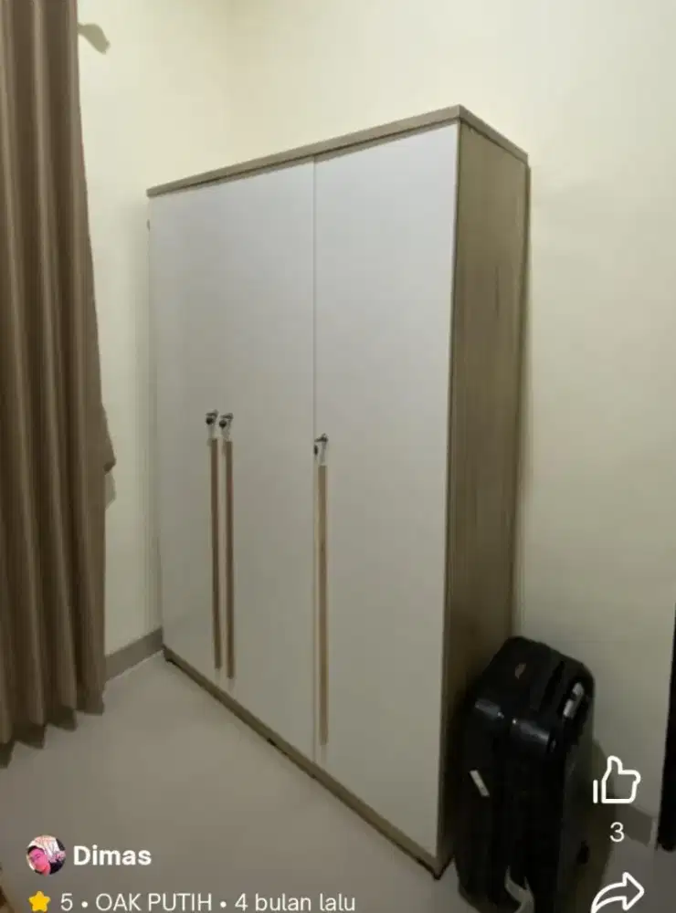 LEMARI PAKAIAN 3 PINTU GERTIS KIRIM PASANG INSTAN