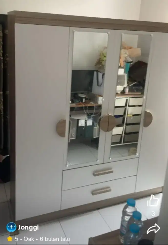 Lemari pakaian 4 pintu cermin dan laci luar terlaris