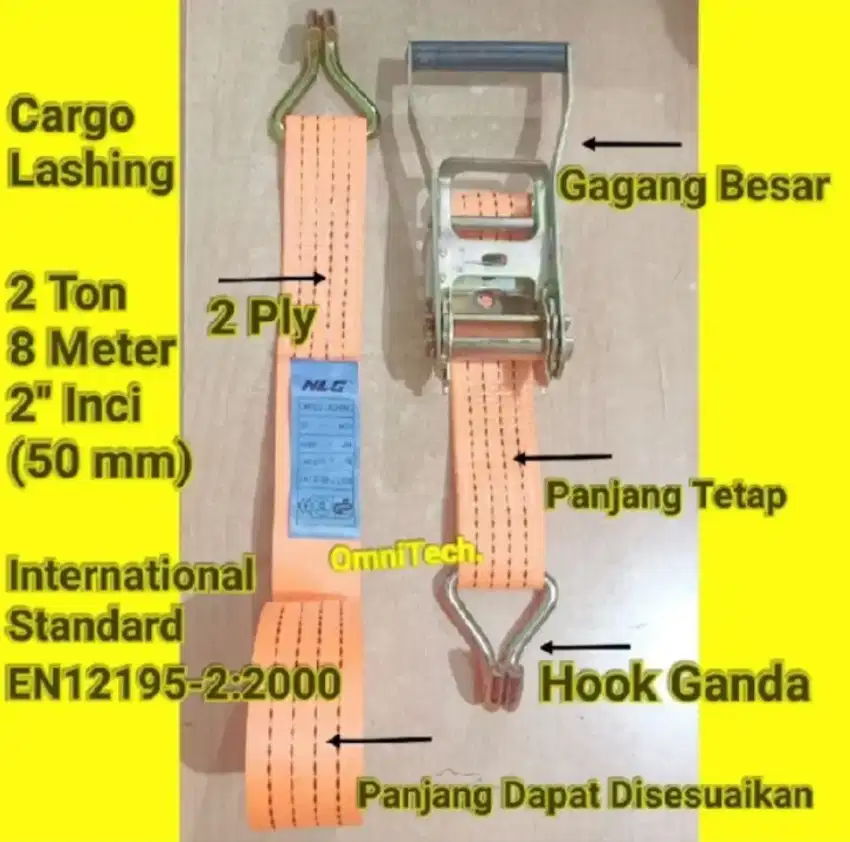 Tali Pengikat Rachet Tie Down Cargo Lashing Belt 2Ton 2T 2 x 8M 50mm