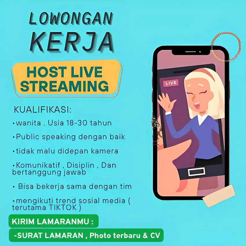 Dibutuhkan karyawan live produk / host live streaming