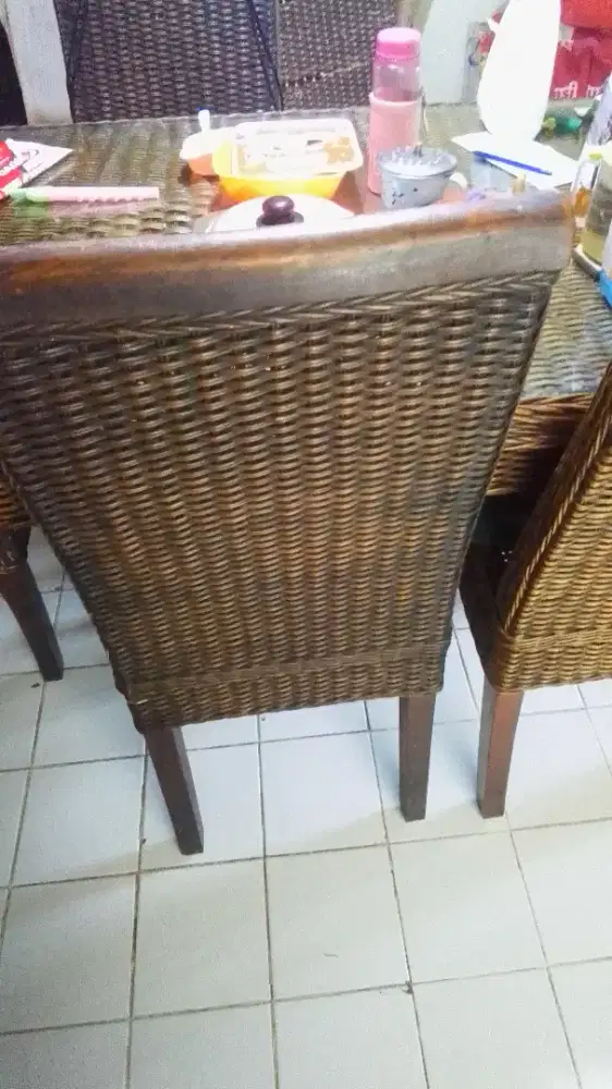 Meja + Kursi Rotan 6 set