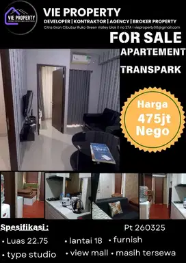 Jual  Apartemen Studio Furnish Transpark Tsm Cibubur.