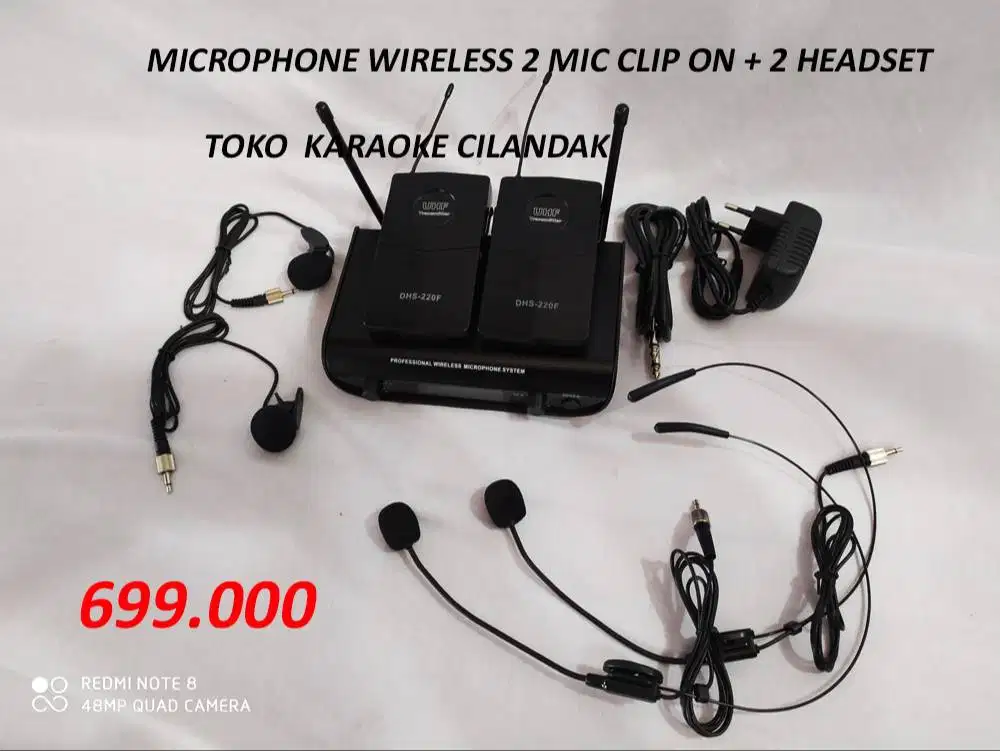 MICROPHONE WIRELESS 2 MIC CLIP ON + 2 HEADSET 1 set: 1 receiver + 2mic