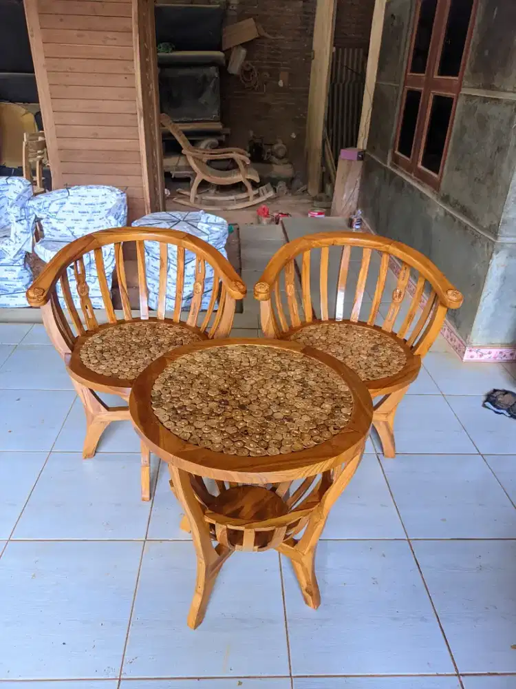 Kursi teras mangkok koin jati COD