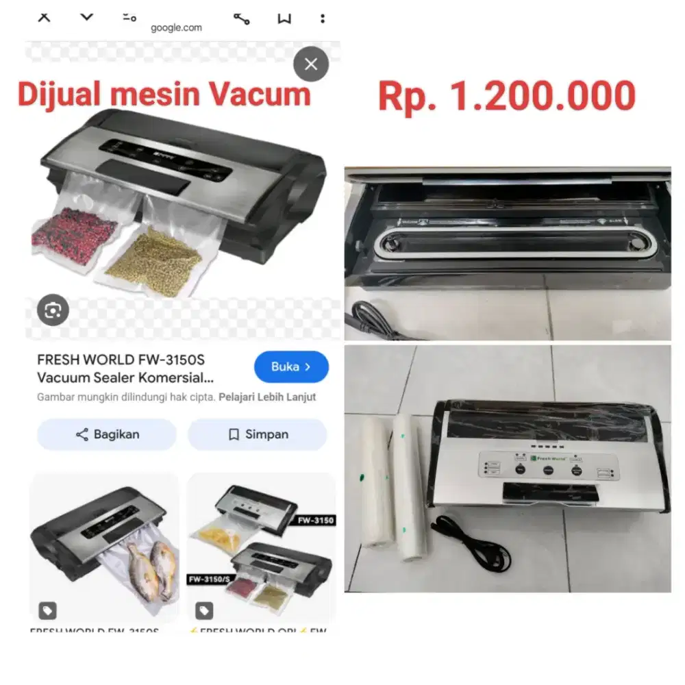Jual mesin vacum Merk Fresh world FW3150S