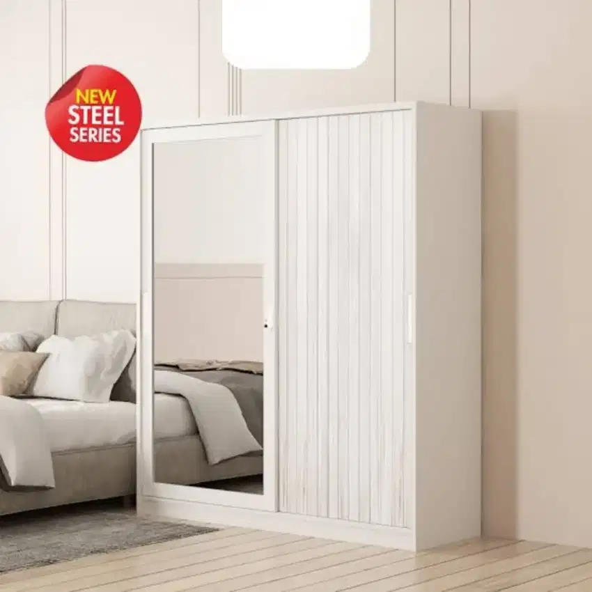Lemari Pakaian Besi 2 Pintu Jumbo + Cermin - Rak Baju Minimalis