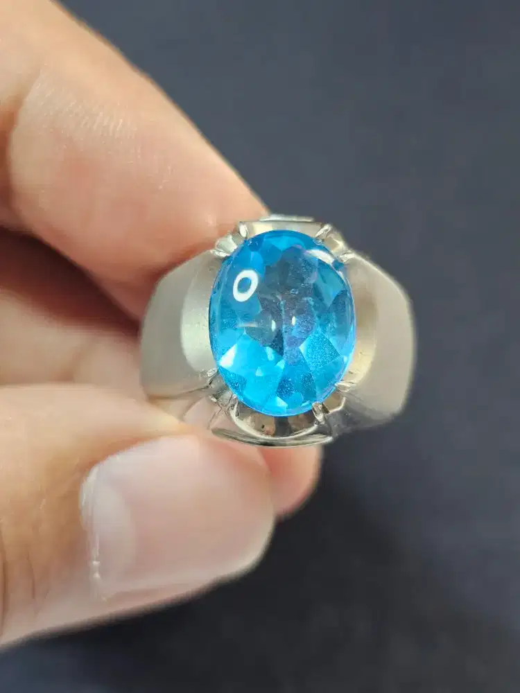 Natural Swiss Blue Topaz 9,3 cts ring perak memo