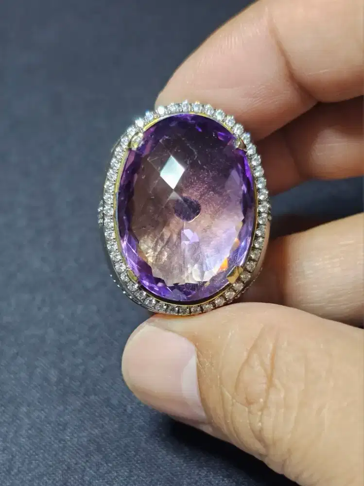 Natural Kecubung Amethyst jumbo Ring Perak Pesanan swarosky memo