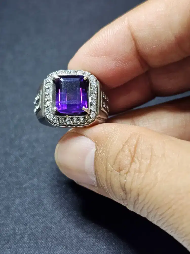 Natural Kecubung Amethyst Quartz Ring Perak Memo