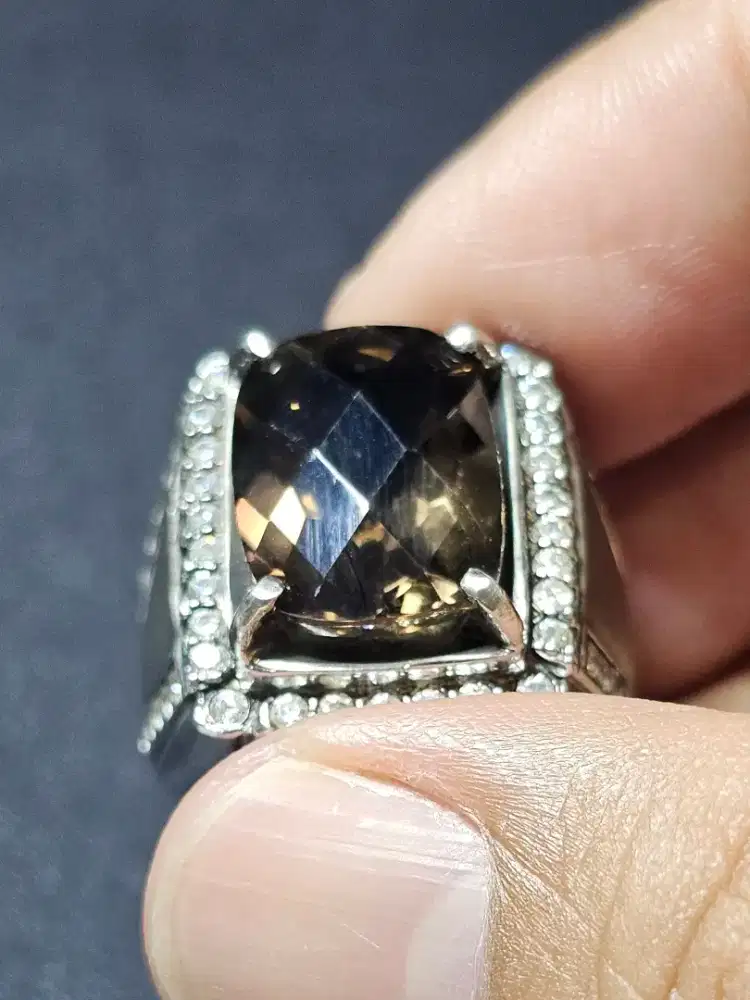 Natural Kecubung Smoky Quartz Ring Perak memo