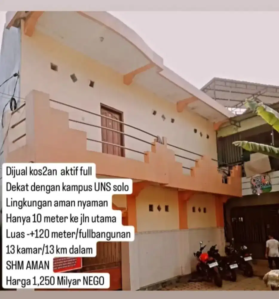 Dijual kost UNS L:120m, 13 Kamar