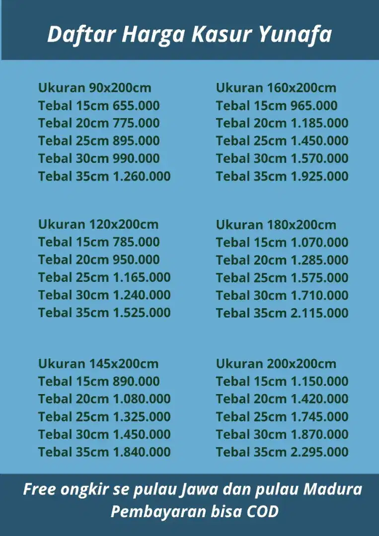 Promo kasur busa super yunafa, cod dan gratis ongkir.