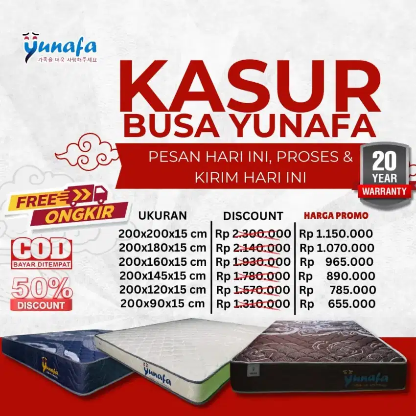Promo lebaran kasur full busa super yunafa cod dan gratis ongkir