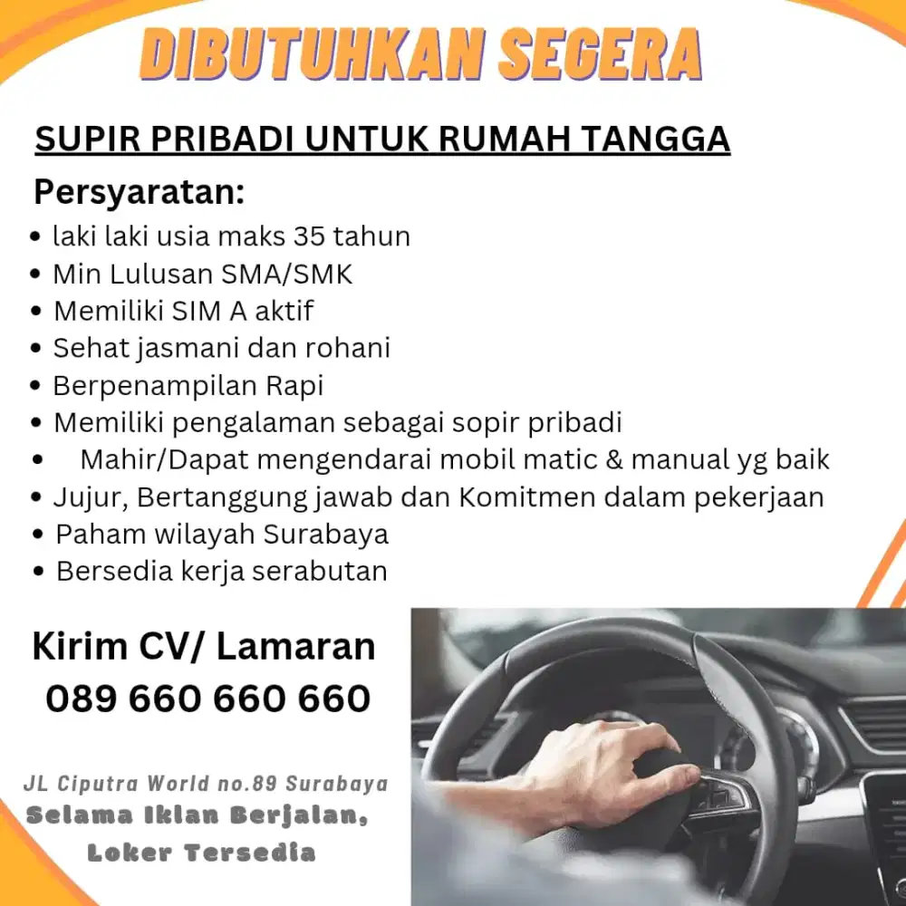 Dibutuhkan Driver/Supir pribadi