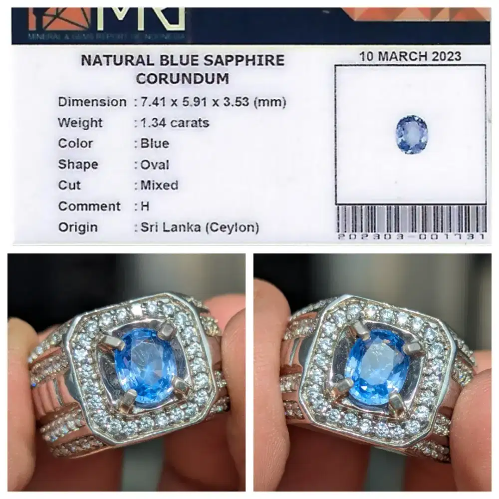 natural eye clean blue safir ceylon ring perak memo MRI lab
