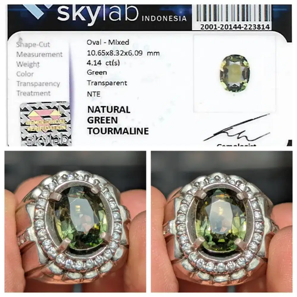 natural 4.14 cts HQ green tourmaine ring perak memo SKY lab