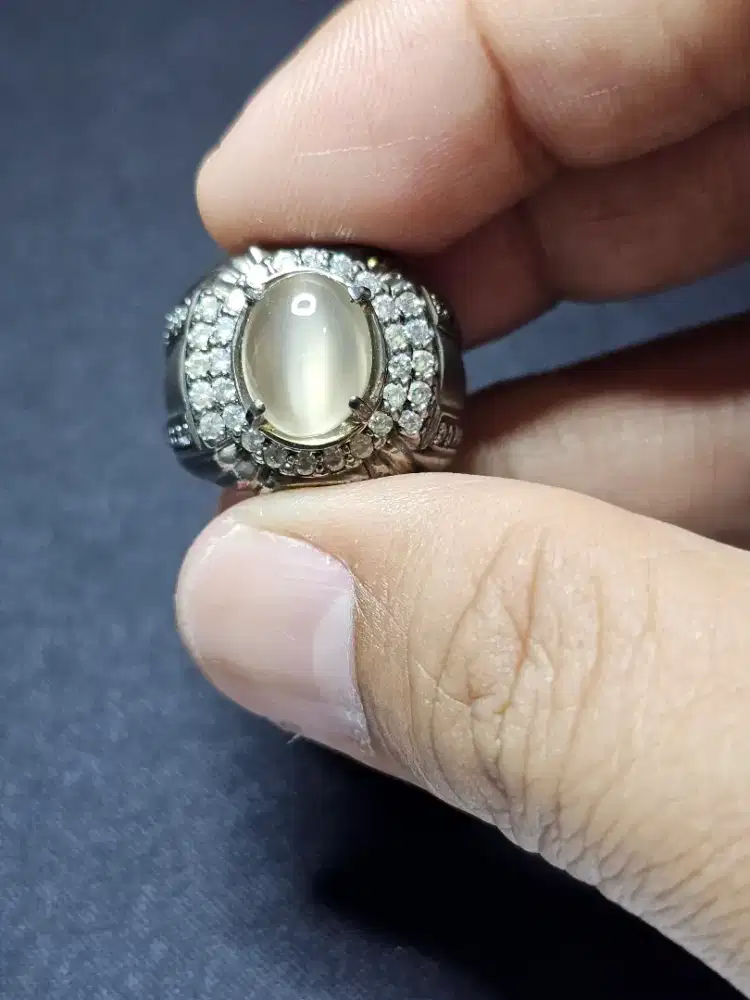 Natural Cats eye Moonstone Ring Perak Memo