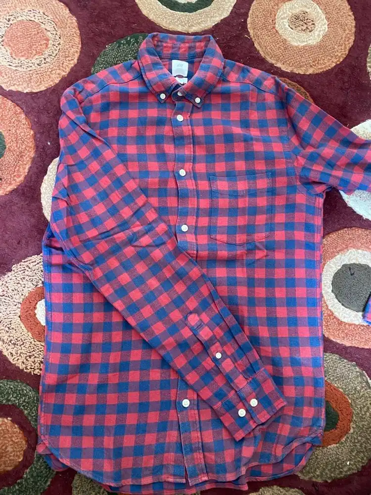 Kemeja lengan panjang flanel HnM H&M original merah navy