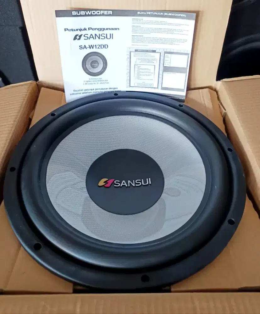 Subwoofer 12in, merk Sansui, barang baru nyala normal, di dps