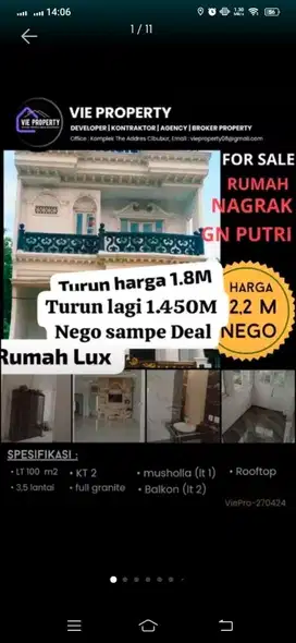 TURUN HARGA LAGI, RUMAH LUX MEWAH DI JUAL MURAH DI NAGRAK GN PUTRI