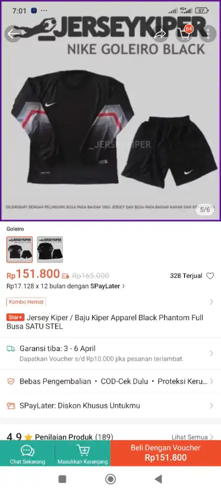 Baju kiper satu set ukuran XXL masih bagus banget