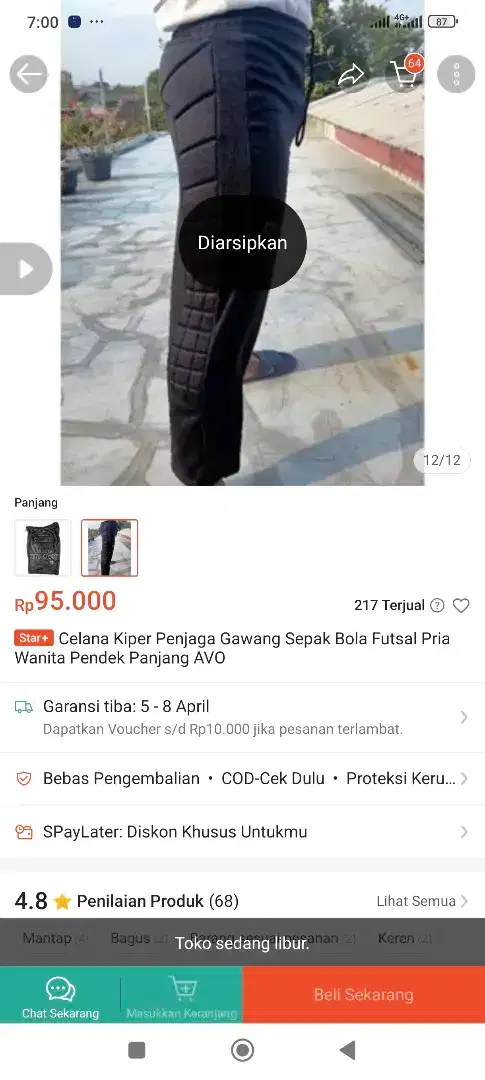 Celana kiper panjang merk AVO ukuran XXL