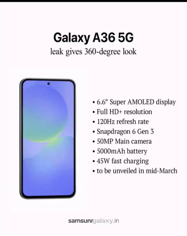 SAMSUNG A36 8+8/256GB FREE TA 25W