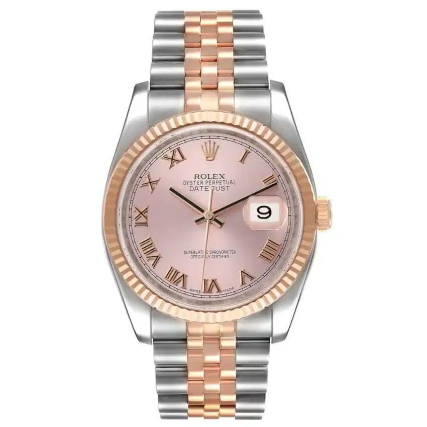 Rolex Datejust Mens 36m, Roman Index Salmon Dial Steel & 18K Rose Gold